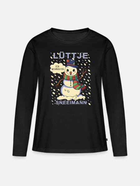 Lüttje Sneeimann kleiner Schneemann - Frauen Premium Bio Langarmshirt - Schwarz