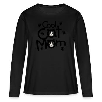 Maman chat cool - T-shirt manches longues Premium bio Femme - noir - Devant - Julia (174cm)