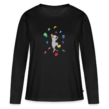 Mur d’escalade de chat domestique - T-shirt manches longues Premium bio Femme - noir - Devant - Julia (174cm)