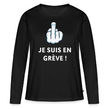 Doigt D’Honneur – Je Suis En Grève ! (Médius) - T-shirt manches longues Premium bio Femme - noir - Devant - Julia (174cm)