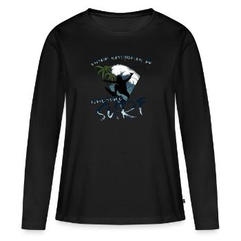 Easily Distracted By Awesome Surf Surfer Vibes Fun - Frauen Premium Bio Langarmshirt - Schwarz - Vorne - Julia (174cm)