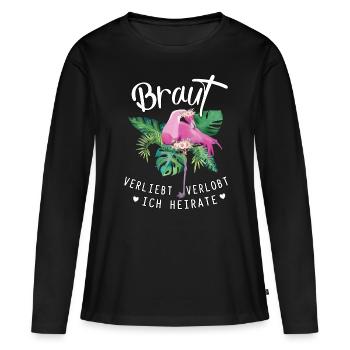 Braut Flamingo verliebt verlobt ich heirate jga - Frauen Premium Bio Langarmshirt - Schwarz - Vorne - Julia (174cm)