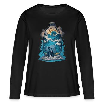 Éléphant en bouteille - T-shirt manches longues Premium bio Femme - noir - Devant - Julia (174cm)