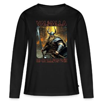 Proud Viking with Horns Helmet Valhalla - Women's Premium Organic Long Sleeve Shirt - black - Front - Julia (174cm)