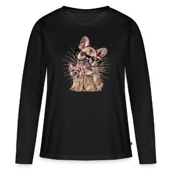 FRENCH BULLDOG with GLASSES Dog Dogs - Women's Premium Organic Long Sleeve Shirt - black - Front - Julia (174cm)