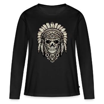 Plumes de tête de tête d’Inde plumes de plumes coiffe - T-shirt manches longues Premium bio Femme - noir - Devant - Julia (174cm)