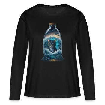 Bouteille de chat - T-shirt manches longues Premium bio Femme - noir - Devant - Julia (174cm)