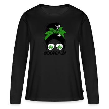 Dop Maman Messy Bun Marijuana Fumer Maman - T-shirt manches longues Premium bio Femme - noir - Devant - Julia (174cm)