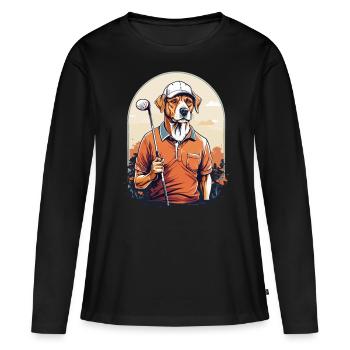 Hund Golfer Golfspieler Design Streetwear - Frauen Premium Bio Langarmshirt - Schwarz - Vorne - Julia (174cm)