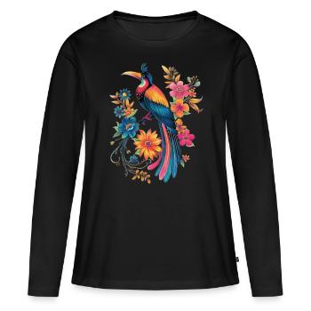 Colorful bird with flowers - Women's Premium Organic Long Sleeve Shirt - black - Front - Julia (174cm)