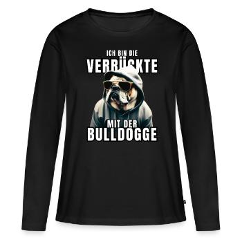 Je suis le FOU avec le chien bouledogue CHIENS - T-shirt manches longues Premium bio Femme - noir - Devant - Julia (174cm)