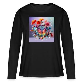 Butterfly and Flowers - Women's Premium Organic Long Sleeve Shirt - black - Front - Julia (174cm)