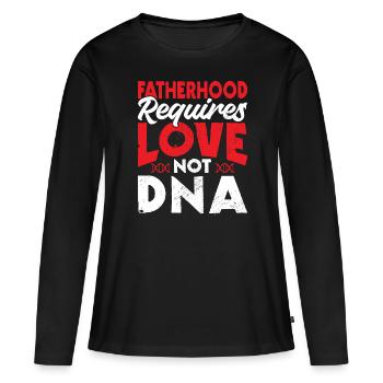 La paternité exige de l’amour, pas de l’ADN - Adoption - T-shirt manches longues Premium bio Femme - noir - Devant - Julia (174cm)