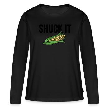 Shuck It Funny Maïs Agriculteur Ferme de maïs Shuck It - T-shirt manches longues Premium bio Femme - noir - Devant - Julia (174cm)