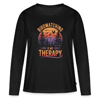 Ornithologue Ornithologue Oiseaux Randonnée Camping - T-shirt manches longues Premium bio Femme - noir - Devant - Julia (174cm)