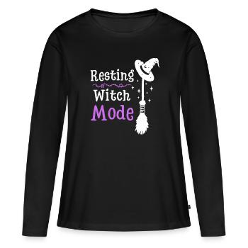 Chapeau de sorcière d’Halloween - T-shirt manches longues Premium bio Femme - noir - Devant - Julia (174cm)
