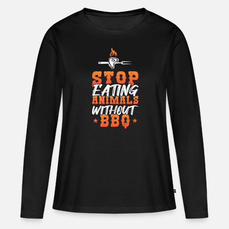 Stop Eating Animals Without BBQ Grillfans - Frauen Premium Bio Langarmshirt - Schwarz