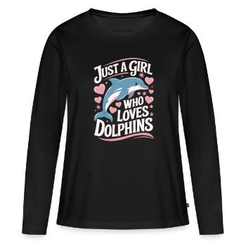 Cute Dolphin Saying Girls Women - Women's Premium Organic Long Sleeve Shirt - black - Front - Julia (174cm)