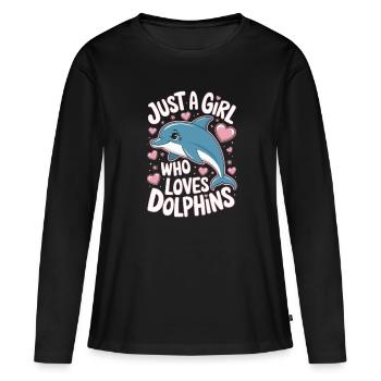 Cute Dolphin Saying Girls Women - Women's Premium Organic Long Sleeve Shirt - black - Front - Julia (174cm)