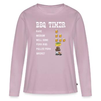 Minuterie de barbecue pour les maîtres du gril : plaisir de la bière et de la viande - T-shirt manches longues Premium bio Femme - rose poudré - Devant - Julia (174cm)