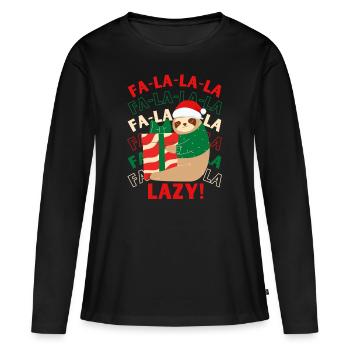 Christmas sloth with a gift - Women's Premium Organic Long Sleeve Shirt - black - Front - Julia (174cm)