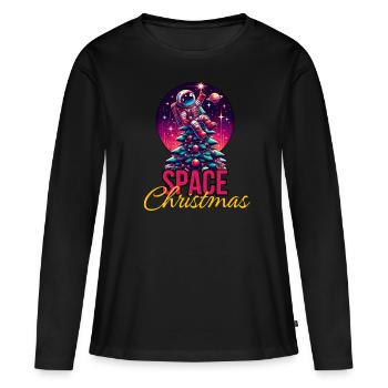 Astronaut with Christmas tree - Women's Premium Organic Long Sleeve Shirt - black - Front - Julia (174cm)