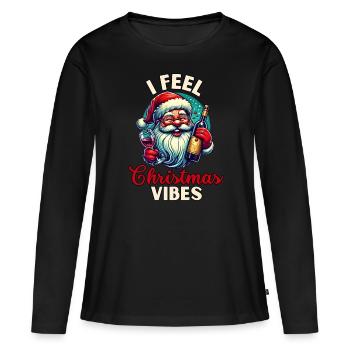 Santa Claus with wine - Women's Premium Organic Long Sleeve Shirt - black - Front - Julia (174cm)
