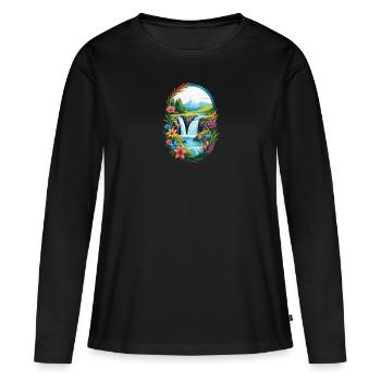 Cascade Floral Vista - T-shirt manches longues Premium bio Femme - noir - Devant - Julia (174cm)
