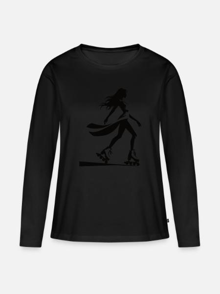 Elegant inline skater silhouet – Inline skate - Vrouwen Premium Bio shirt met lange mouwen - zwart