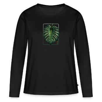 Abondance exotique Monstera Leaf - T-shirt manches longues Premium bio Femme - noir - Devant - Julia (174cm)