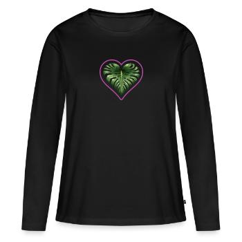 Monstera Herz Blüte - Frauen Premium Bio Langarmshirt - Schwarz - Vorne - Julia (174cm)