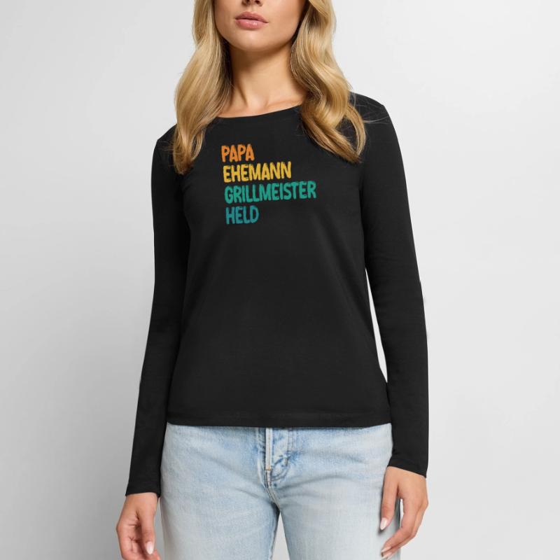 Papa Ehemann Grillmeister Held Frauen Premium Bio Langarmshirt