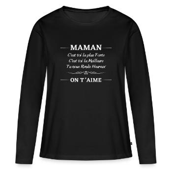 T-shirt maman, message - T-shirt manches longues Premium bio Femme - noir - Devant - Julia (174cm)