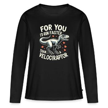 Vélociraptor Humour St Valentin Cadeau Dinosaure - T-shirt manches longues Premium bio Femme - noir - Devant - Julia (174cm)