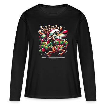 Fröhliches Weihnachts Rentier Lustiges - Frauen Premium Bio Langarmshirt - Schwarz - Vorne - Julia (174cm)