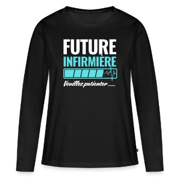 future infirmière - T-shirt manches longues Premium bio Femme - noir - Devant - Julia (174cm)