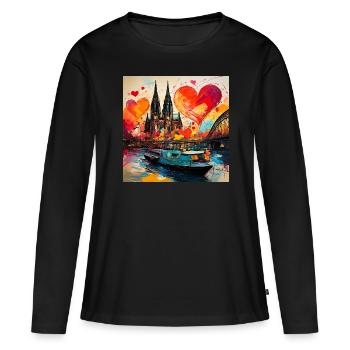 Cathédrale de Cologne,Cathédrale,Cologne,Coeurs,Peinture,Coeurs - T-shirt manches longues Premium bio Femme - noir - Devant - Julia (174cm)