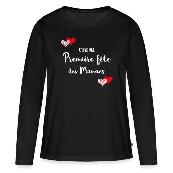 Première fête des mamans, première fête des mères - T-shirt manches longues Premium bio Femme - noir - Devant - Julia (174cm)