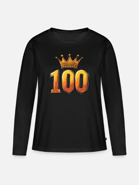 100 Zahl Krone - Frauen Premium Bio Langarmshirt - Schwarz