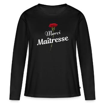 Merci maîtresse cadeau reconnaissance institutrice - T-shirt manches longues Premium bio Femme - noir - Devant - Julia (174cm)