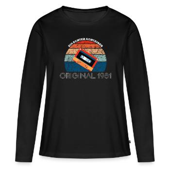 Ein echter Achtziger - Original 1981 - Frauen Premium Bio Langarmshirt - Schwarz - Vorne - Julia (174cm)