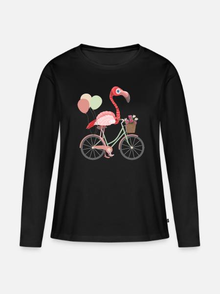 Flamingo auf Fahrrad - Frauen Premium Bio Langarmshirt - Schwarz