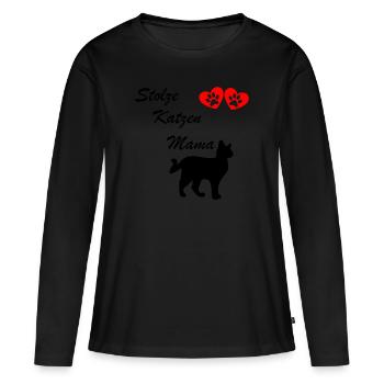 Katzen Mama Stolz - Frauen Premium Bio Langarmshirt - Schwarz - Vorne - Julia (174cm)