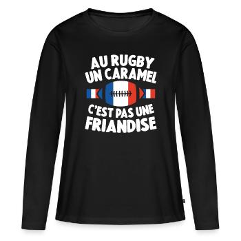 Au Rugby Un Caramel C'est Pas Une Friandise Cadeau - T-shirt manches longues Premium bio Femme - noir - Devant - Julia (174cm)