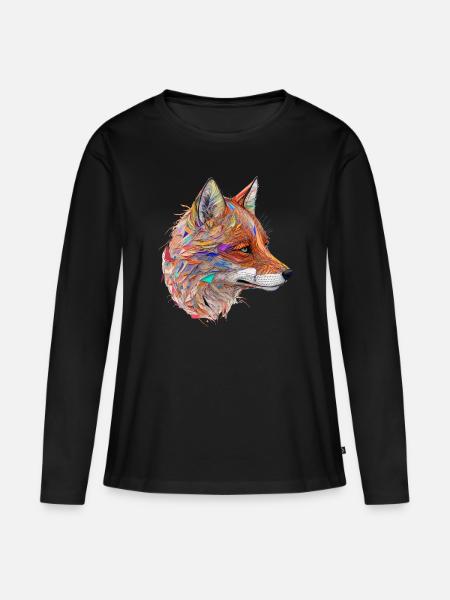 Fuchs Fuchsmotiv Tiere Geschenk Kunst Tiermotiv - Frauen Premium Bio Langarmshirt - Schwarz