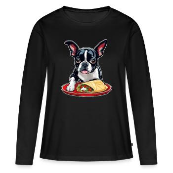 Boston Terrier mit Taco - Frauen Premium Bio Langarmshirt - Schwarz - Vorne - Julia (174cm)