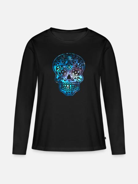 Totenkopf Schädel Mexico Kosmos Sterne Sugar skull - Frauen Premium Bio Langarmshirt - Schwarz