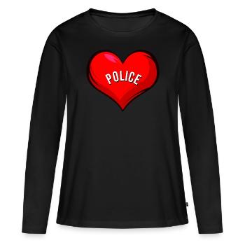 Polizei Herz Liebe - Frauen Premium Bio Langarmshirt - Schwarz - Vorne - Julia (174cm)