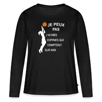 ballon basketball femme idée cadeau Noël - T-shirt manches longues Premium bio Femme - noir - Devant - Julia (174cm)