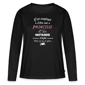 Princesse motarde - T-shirt manches longues Premium bio Femme - noir - Devant - Julia (174cm)